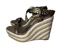 Brian Atwood Shoes Leather Braided Espadrille Wedges Size Women's 6.5 (37)