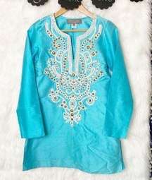 SACHIN + BABI Silk Turquoise Embroidered Tunic