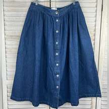 LESLIE FAY (Sportswear II) 90's Vintage Denim Midi Skirt Button Front Blue-34