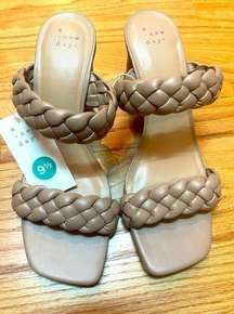 NWT A New Day Basil Heels, Woven Braided Slip On Sandals, Mules, Womens Size 9.5