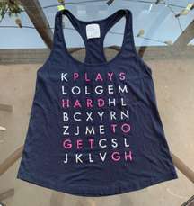 “Plays Hard To Get” Letters Racerback Tank Top in Navy - Size Small