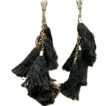 Black Fringe Dangle Earrings 18K Gold Plated Nickel Free Posts