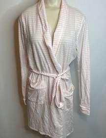NEW Victoria's Secret Robe w Pockets SMALL Pink White Belted Cotton Long Sleeve