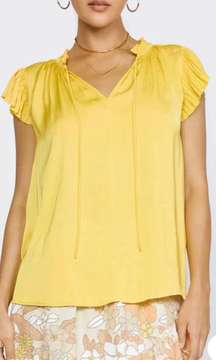 LOFT Yellow Tied V-Neck with Ruffled Detail Top 