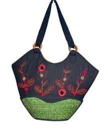 Lantern Moon Embroidered Straw Tote