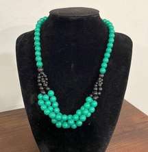 Green and Black Twisted Strand Beaded Collar Vintage Necklace