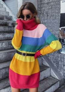 Lazy Oaf Rainbow Stripe Roll Neck Knit Jumper Sweater Cotton Blend Size Small