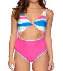 Arizona Jean Co. 90s Cutout One-Piece Size XXL Pink/Blue Swimsuit