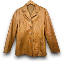 VTG Vera Pelle Camel Brown Leather Jacket Lined Womens 44 (US Small / Medium)