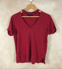 SANCTUARY Red Short Sleeve 100% Linen Choker Neck Tee Size XS