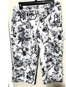 Khakis & Co Women's Convertible Capri Pants chinos sz 8 blue white floral