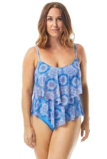 Beach House One Piece Swimsuit Portia Mesh Layer Tankini Top Boho Chic, Size M