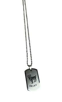 Aries zodiac silver dog tag necklace