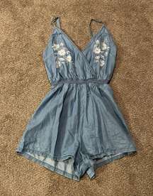 Denim Embroidered Romper