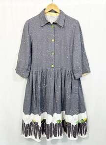 BRYONY CO. Half Button Down Collared Pleated Story Book Linen Dress