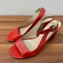 KATE SPADE Red/Orange Patent Leather Block Heel Open Toe Slingback Sandals 10B