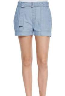 Vince Belted Relaxed Chambray Shorts‎ Blue Womens Size XXS