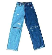 Miss Aura Two-Tone Distressed Jeans Sz 4 (EU 36) Women’s Dark Blue / Light Blue