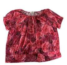 Cathy Daniels Shirt Womens X-Large Pink Red Floral Short Sleeve Blouse Poly