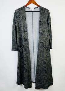 LuLaRoe Sarah Duster Cardigan Gray Striped Long Sleeve Open Front‎