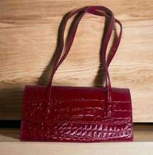 Deep Red Faux Leather Alligator Mini Fold Snap Purse Handbag