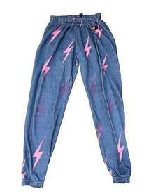 Blue Bolt Repeat Sweatpants with Pink Ombré Lightening Bolts