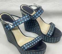 Christian Dior Miss Dior Blue Polka Dot Peep Toe Wedge Mules Women's Size 6