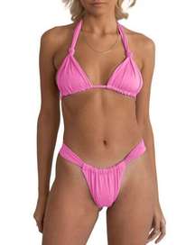 Bubblegum Pink Knotted Triangle Bikini 2pc Swimsuit Barbiecore Large High Cut