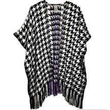 Chico's Houndstooth Ruana Poncho Short Sleeve 100% Acrylic Multicolor One Size