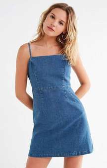 Blue Straight Neck Denim Chambray Mini Dress- Size Medium