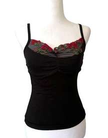 Vintage Rubber Ducky Cami Floral Lingerie Top Black Size Small