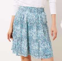 Loft Light Blue White Wild Flowered Mini Skirt Size L NWT!