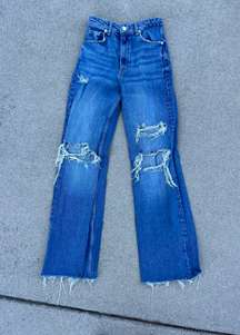 High Rise Wide Leg Ripped Jeans