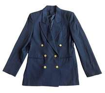 Chas Reed & Co. Navy Double Breasted Blazer Gold Buttons 100% Wool Size 6 Womens