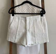 white textured cotton & linen classic shorts