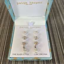 Paige Harper Set of 3 Pearl & Rhinestone Earrings. New in Box! NWT