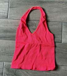 Aura neon coral ribbed halter tank