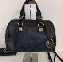 Michael Kors Grayson MD Satchel Boston Bag w Matching Fulton Wallet black