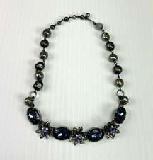 Vintage Blue Rhinestone Floral Choker Necklace