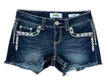 Daytrip Buckle Virgo Cut Off Dark Wash Denim Shorts | Embellished | 27