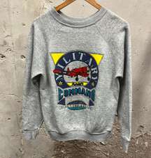 Vintage 1980s Gray Military Command Aircraft  Sweatshirt Crewneck Medium M