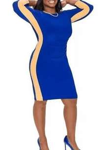 KASPER Blue & Yellow Side Stripe Sheath Dress Size 12