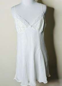 Lord & Taylor Vintage White Satin Ruffle Hem Slip