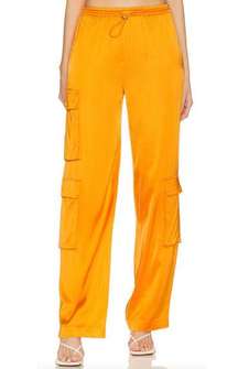 Camila Coelho Barton Satin Cargo Pant  Apricot Orange Size MEDIUM Designer NEW