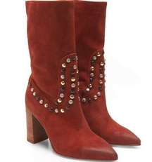 Free People Dakota Studded Suede Western Boot in Ginger Snap Size 6 NEW