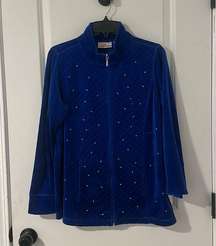 , royal blue studded crystal  zip up jacket sz medium