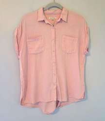 Harper Peach Open Back Short Sleeve Linen Blend Button-Up