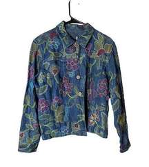 Coldwater Creek Colorful Floral Embroidered Jean Jacket