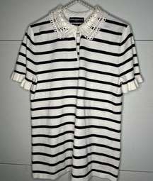 Karl Lagerfeld Stripe Lace Collar Polo Shirt