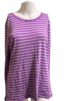 ANA Women’s Size Large Long Sleeved Tshirt Purple Grey Striped Loungewear